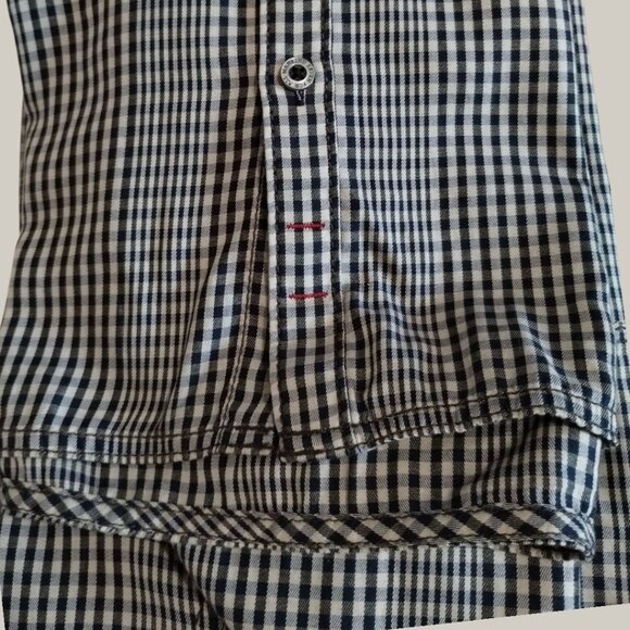 Seven For All Mankind Mens Gingham Button-Up Shirt Blk/Wht Large - Picture 7 of 14